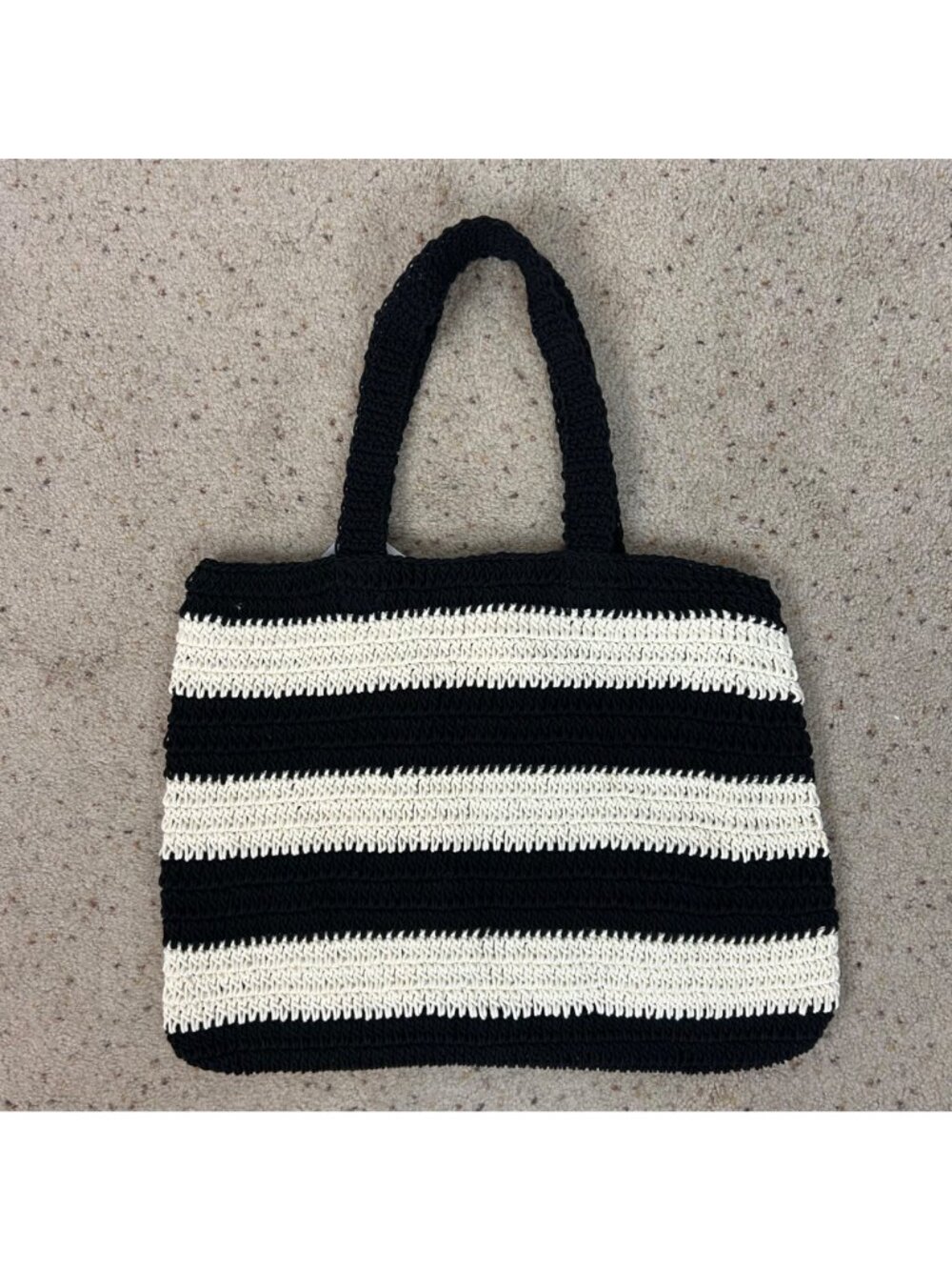 NEW A New Day Hand Crafted Woven Tote Bag Black & Ivory Crochet - Picture 2 of 5